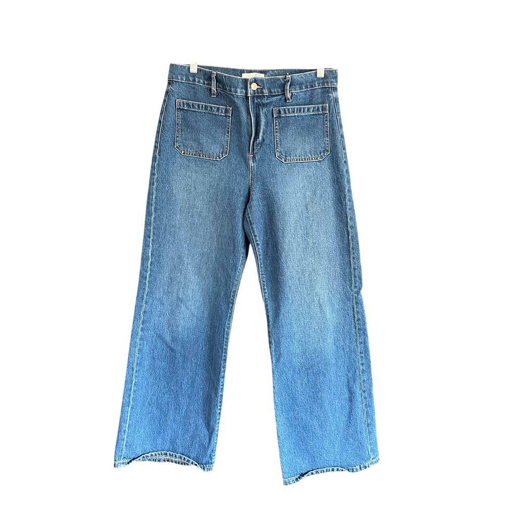 Loft The Wide Leg Jeans Medium Wash High Rise Patch Pocket Denim Size 10 30